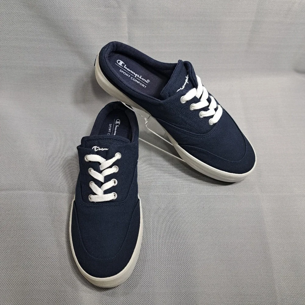 Champion Women's Canvas Slip On Sneakers Navy Blue Size 8 Low Heel Sport Comfort